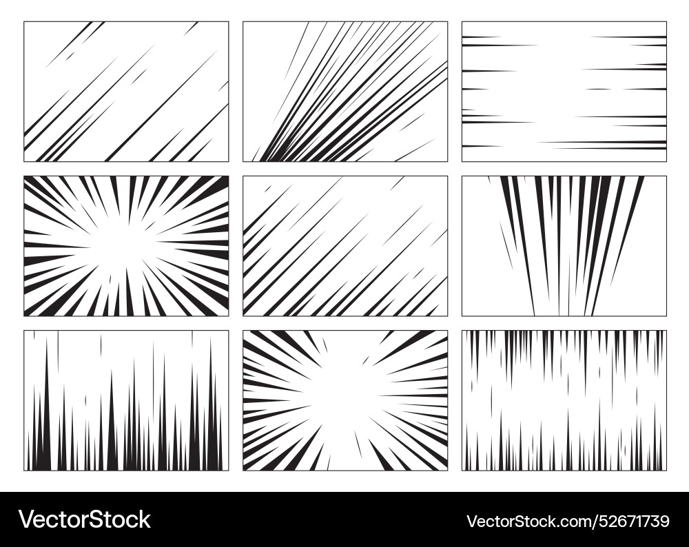 Monochrome frames with manga lines in different Vector Image