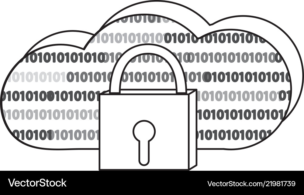 Outline close padlock and data cloud connection Outline close padlock and data cloud connection Vector Image