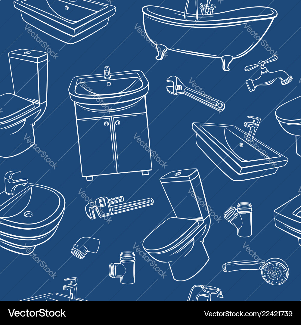 Plumbing Seamless Pattern - Blue Vector Image