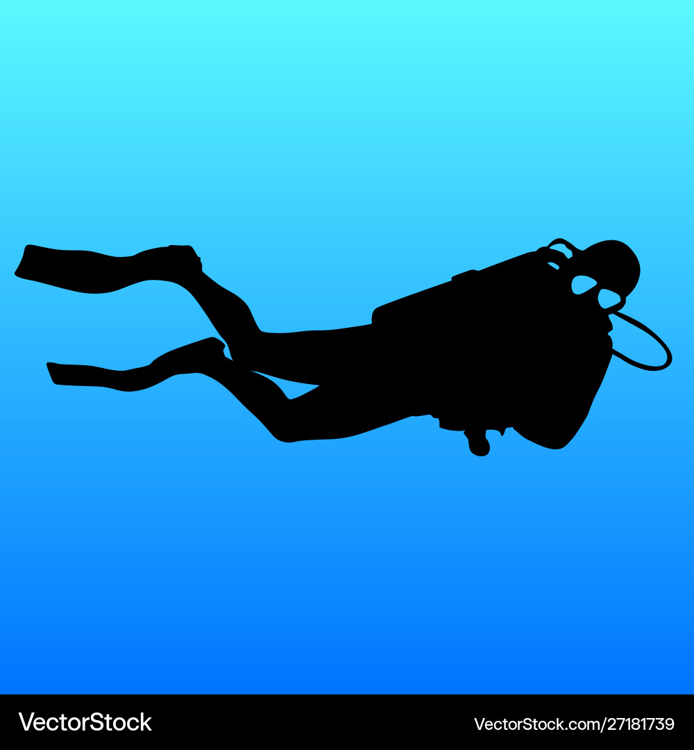 Schwarze Silhouette Taucher auf blauem Hintergrund Schwarze Silhouette Taucher auf blauem Hintergrund Vektorbild