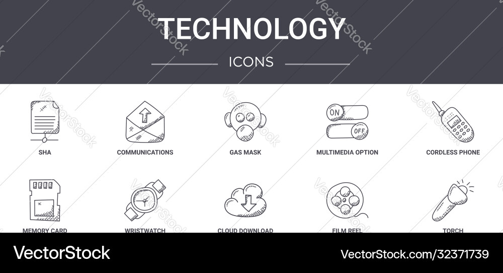 Technology concept line icons set contains Technology concept line icons set contains vector image