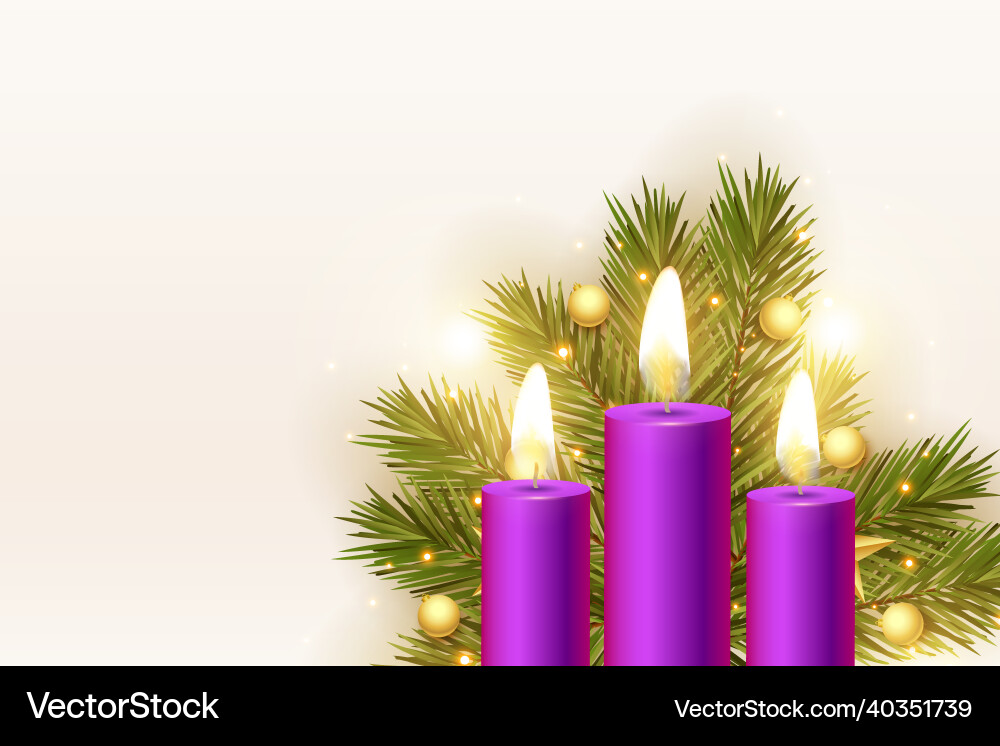 Three Advent Candles with Christmas Decorations Vector Image