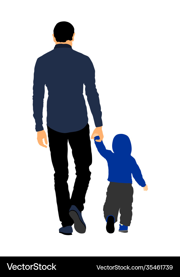 Young father and son holding hands walking Young father and son holding hands walking vector image