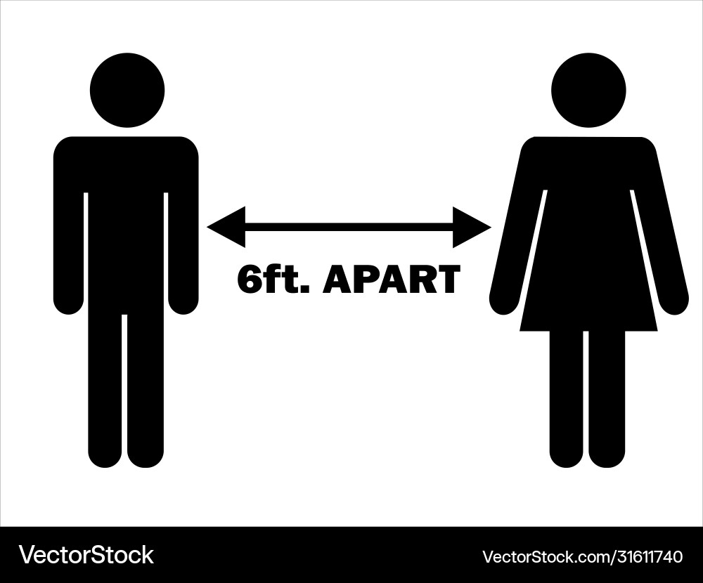 6 ft apart man woman stick figure pictograph Vector Image