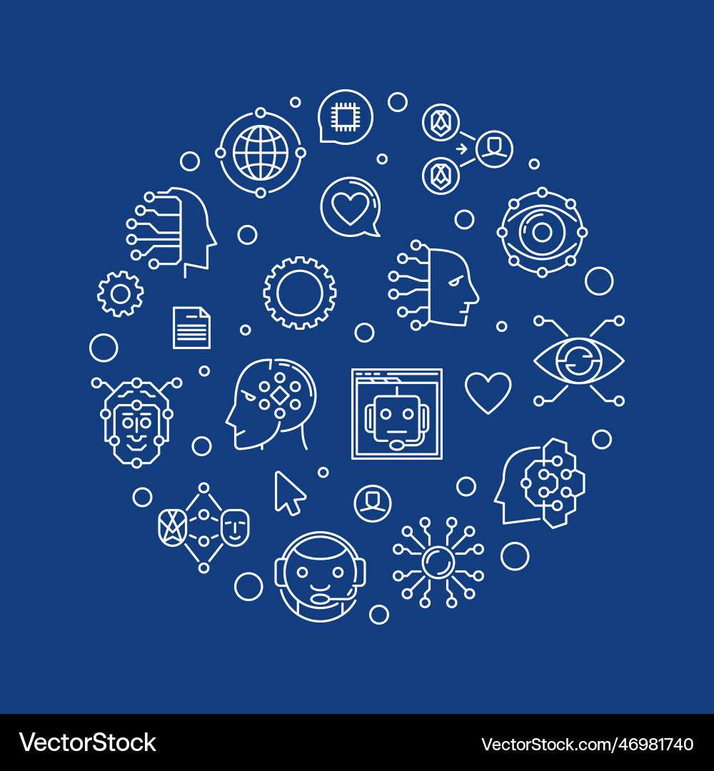 Ai and neural network digital face line round Ai and neural network digital face line round vector image