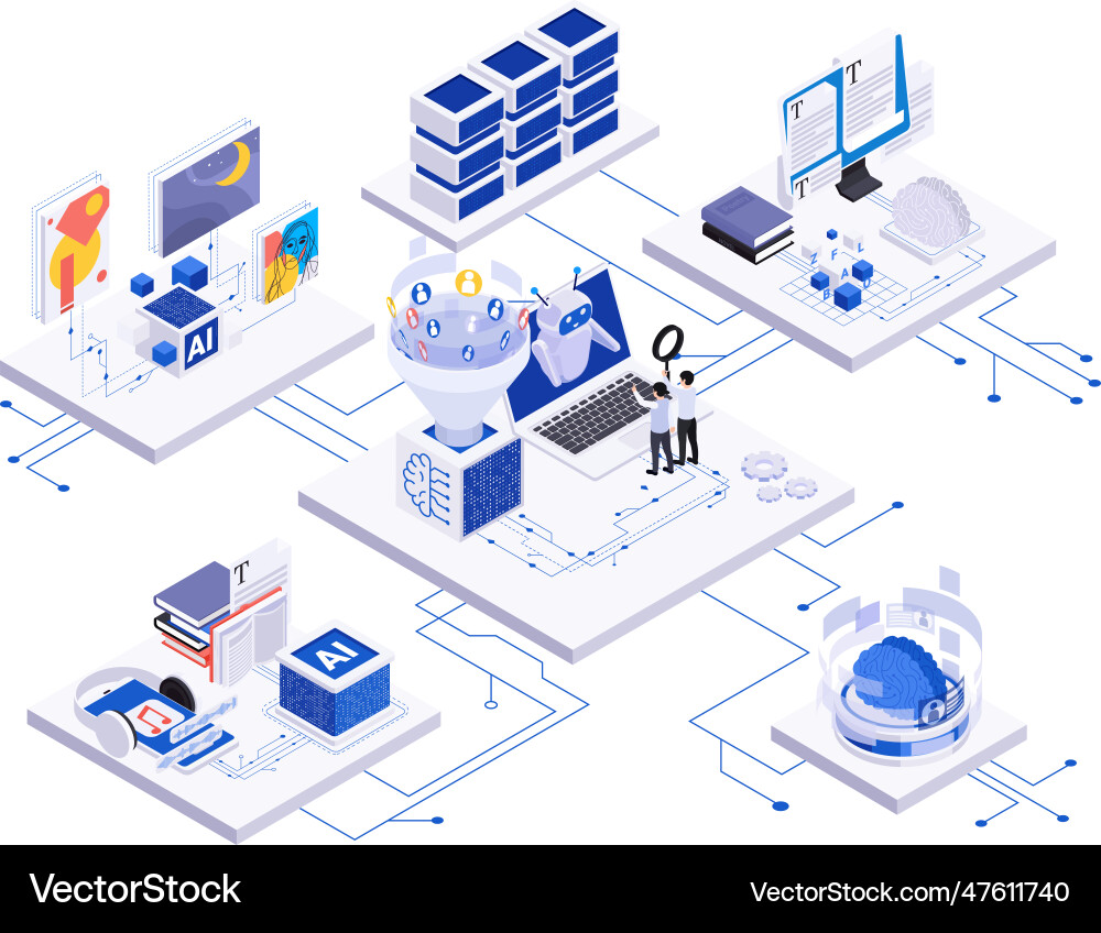 Ai content creation isometric flowchart Ai content creation isometric flowchart vector image