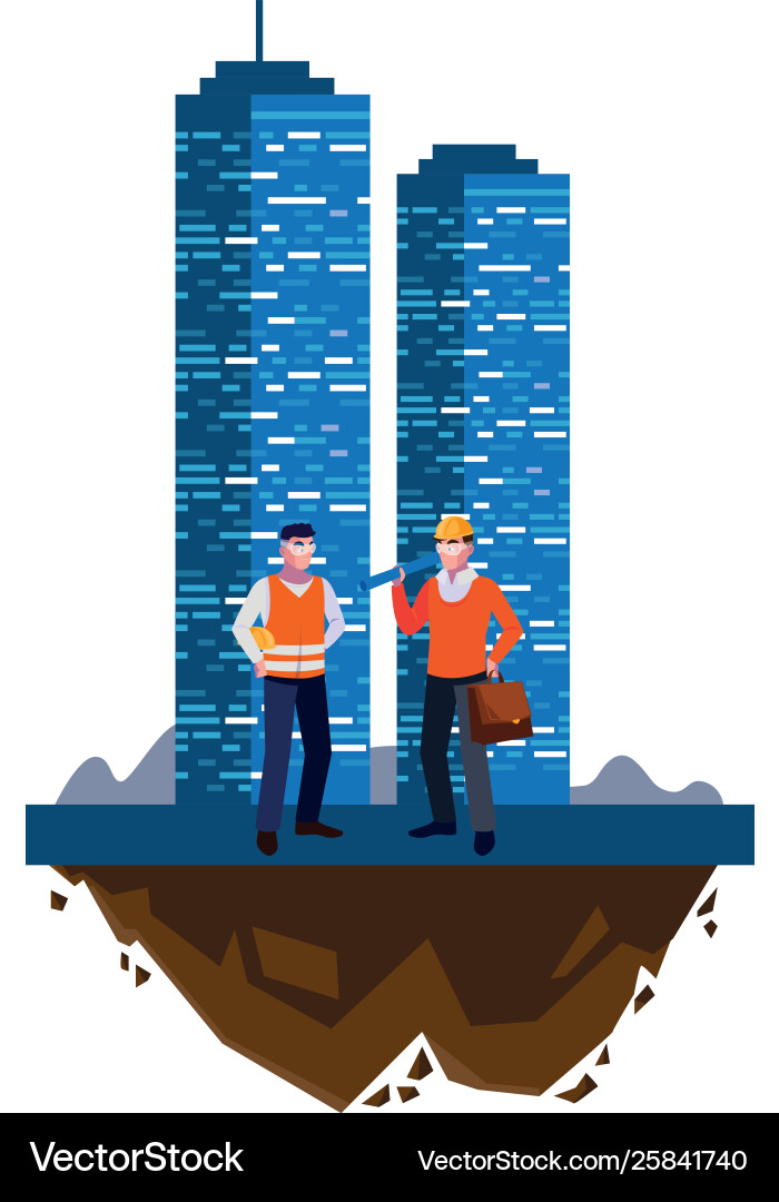 Architect builder with constructor workers Vector Image