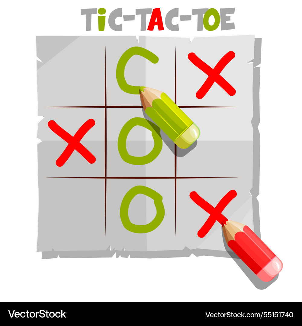 Classic game tic tac toe ui with pensils-cursor vector image