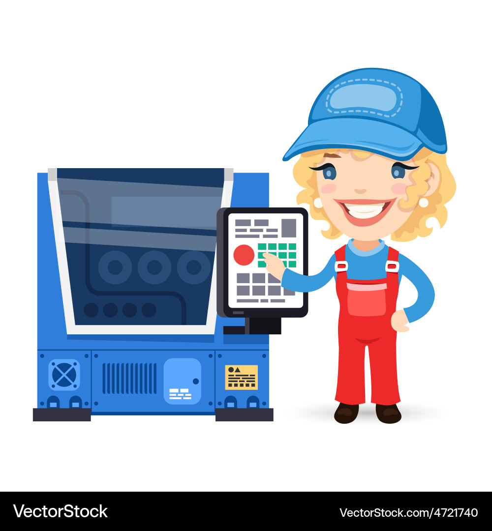 CNC Machine Operator Setting Up Equipment vector image