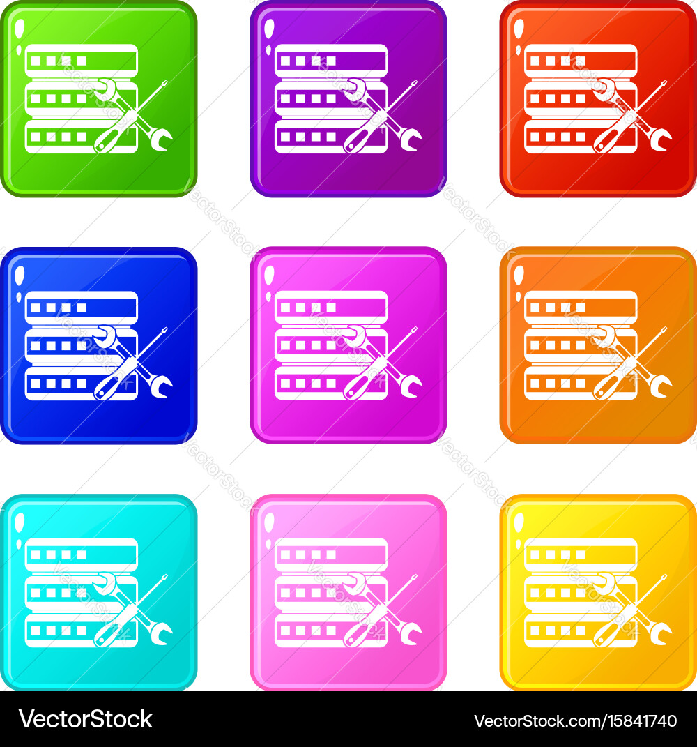 Database with screwdriver and spanner icons 9 set vector image