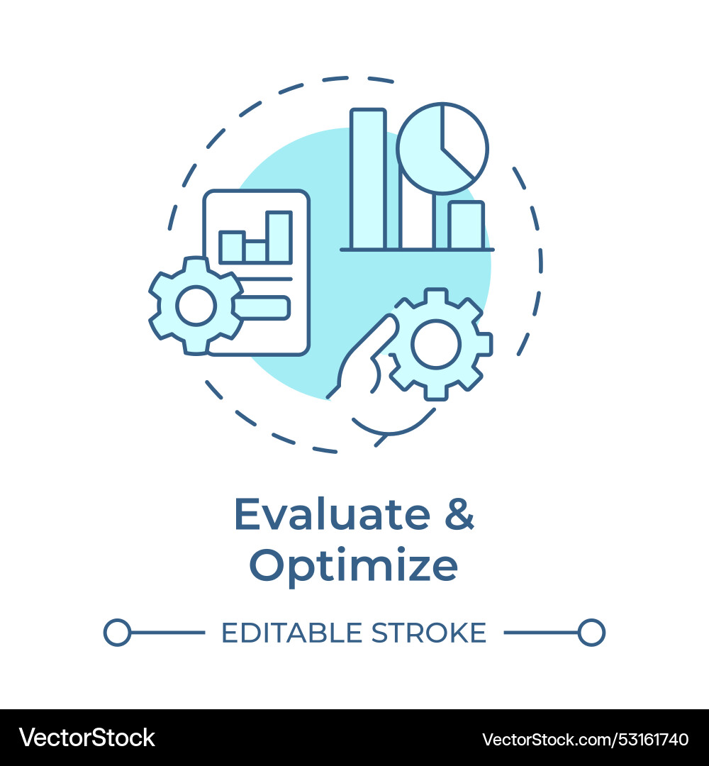 Evaluate and optimize soft blue concept icon Evaluate and optimize soft blue concept icon Vector Image