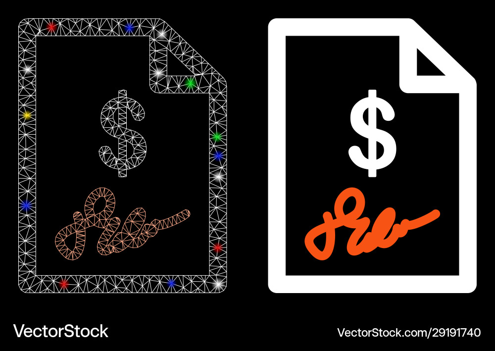 Flare mesh network signed invoice icon with Flare mesh network signed invoice icon with vector image