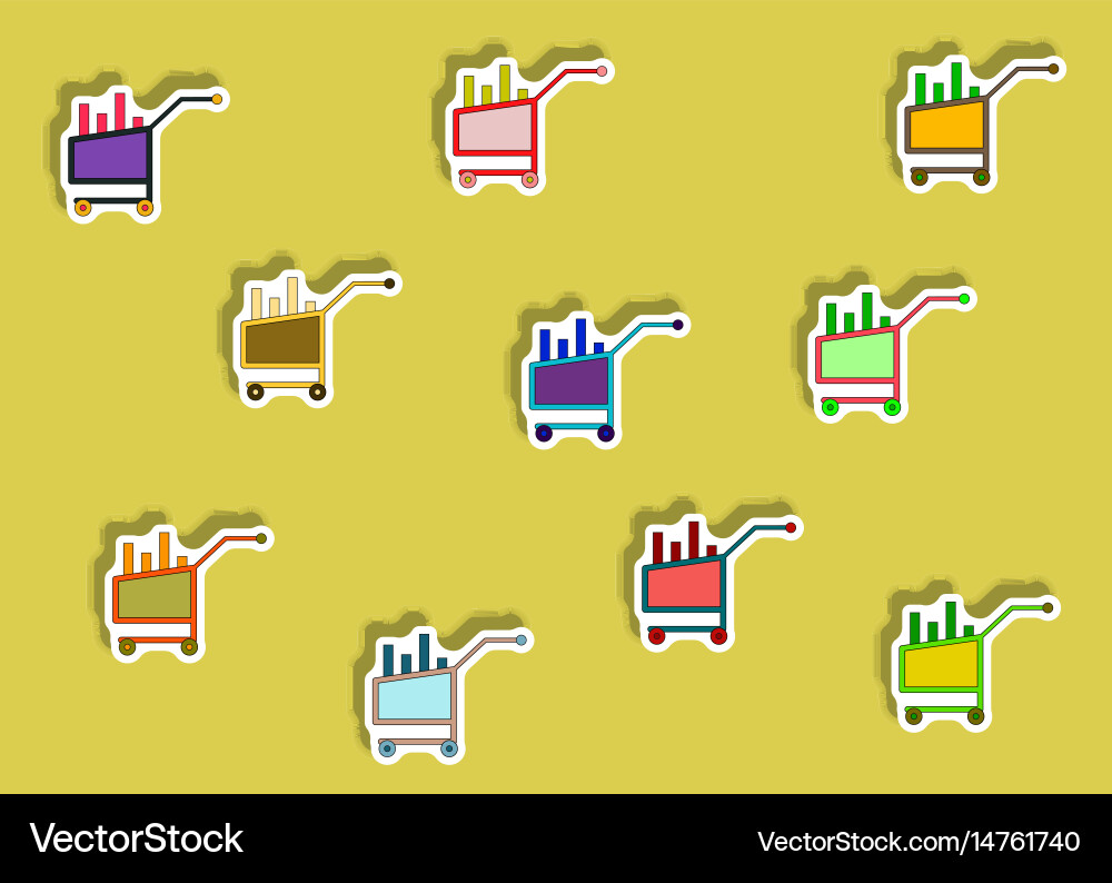 Flat icons set of column chart in trolley concept Vector Image