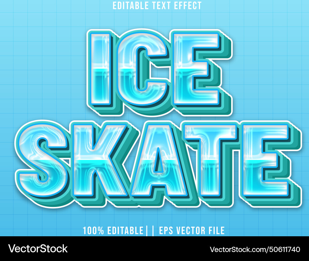 Ice skate editable text effect gradient 3d style Ice skate editable text effect gradient 3d style vector image