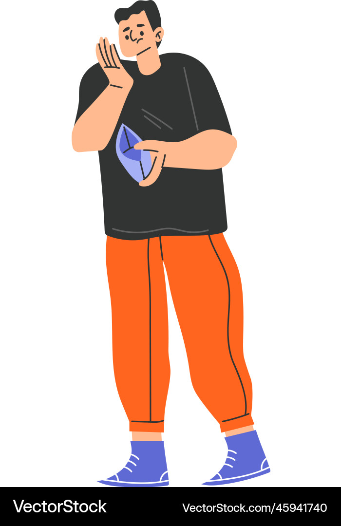 Poor man character with empty wallet having Poor man character with empty wallet having vector image