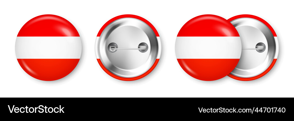 Realistic button badge with printed austrian flag Realistic button badge with printed austrian flag vector image