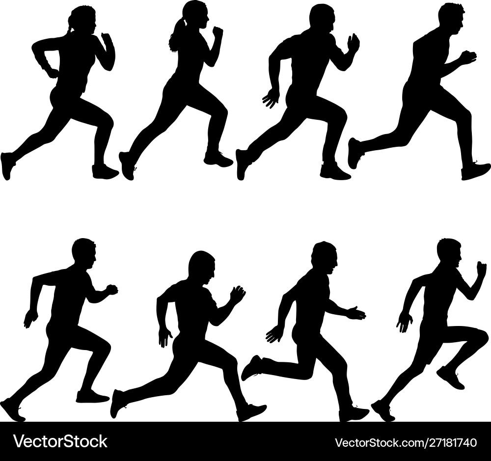 Set silhouettes runners on sprint men and women Set silhouettes runners on sprint men and women vector image
