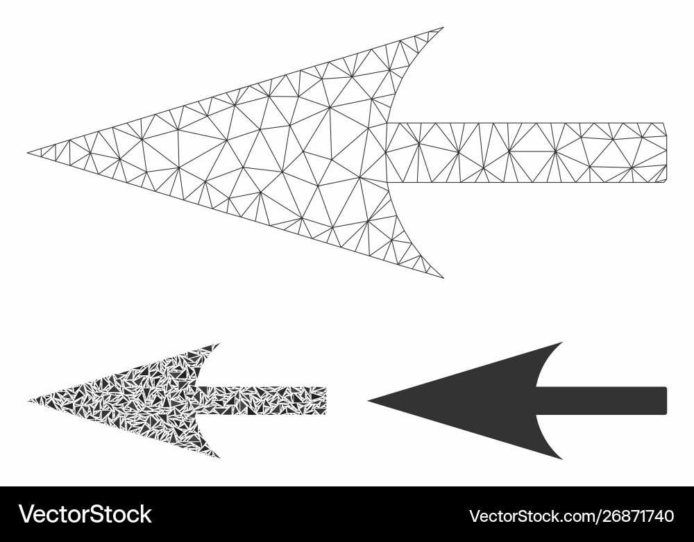 Sharp left arrow mesh wire frame model Vector Image