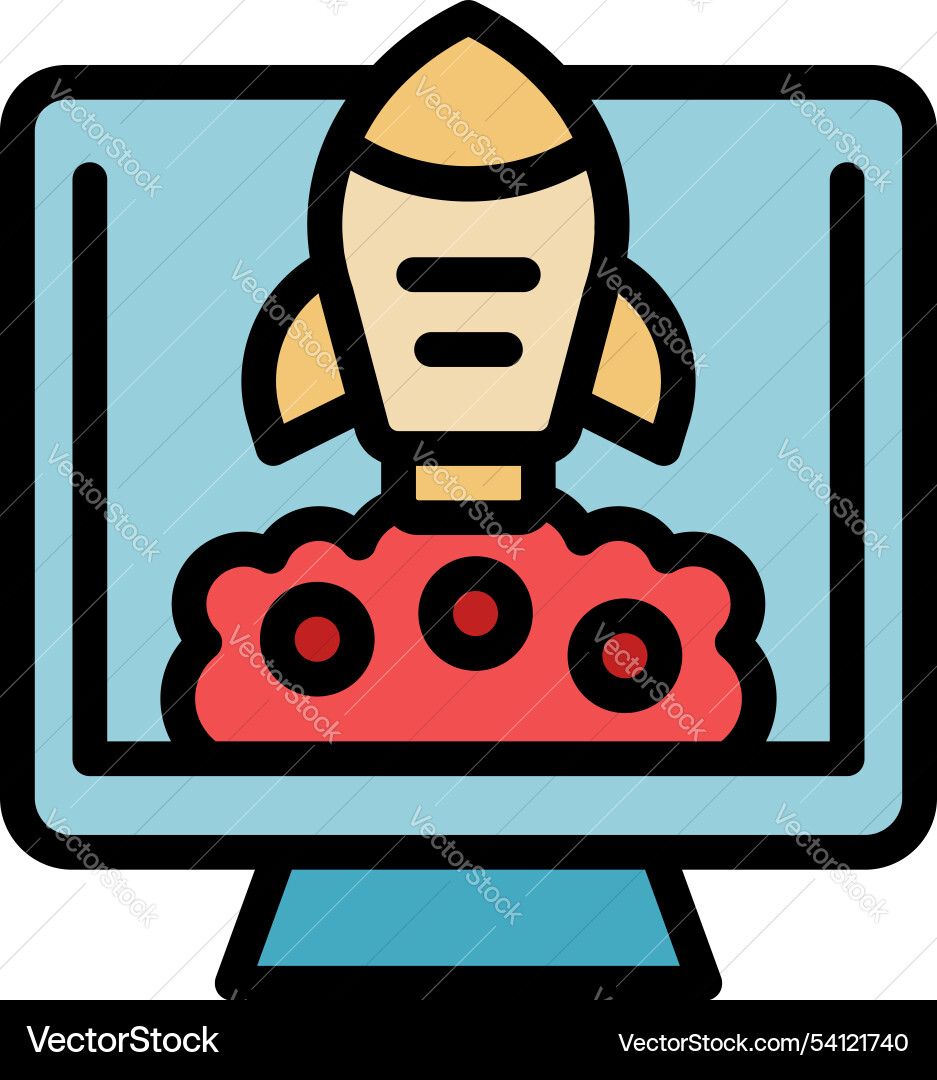 Spaceship taking off from mars surface on computer Vector Image