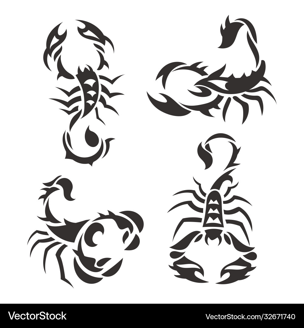 Tribal Scorpion Set - Black & White Vector Image