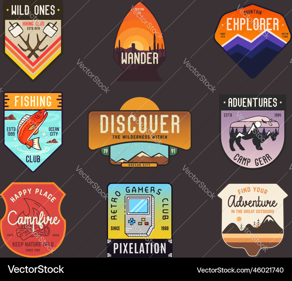 Vintage Camping Badge Collection Vector Image