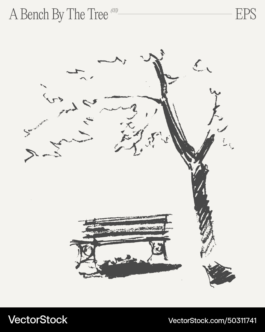 A drawing of bench under tree sketch vector image