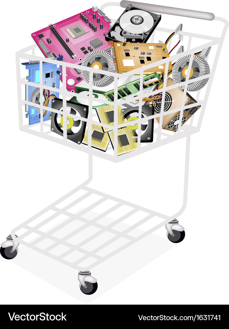 Computer Components Shopping Cart Vector Image