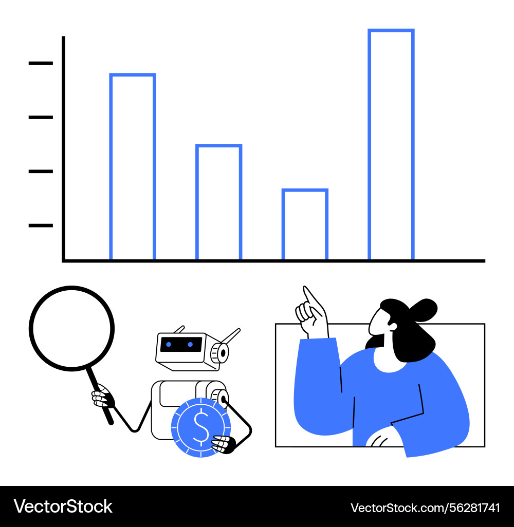 Data analysis with ai robot examining chart Data analysis with ai robot examining chart vector image