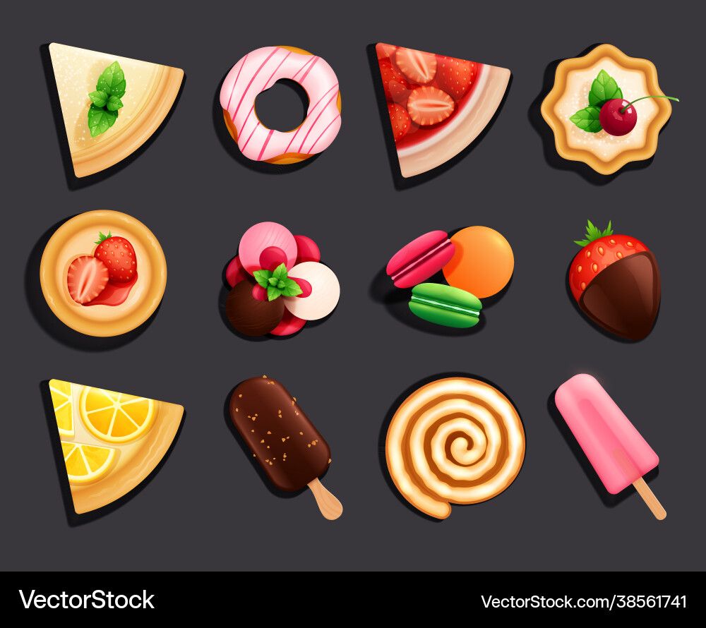 Desserts sweets flat set Royalty Free Vector Image