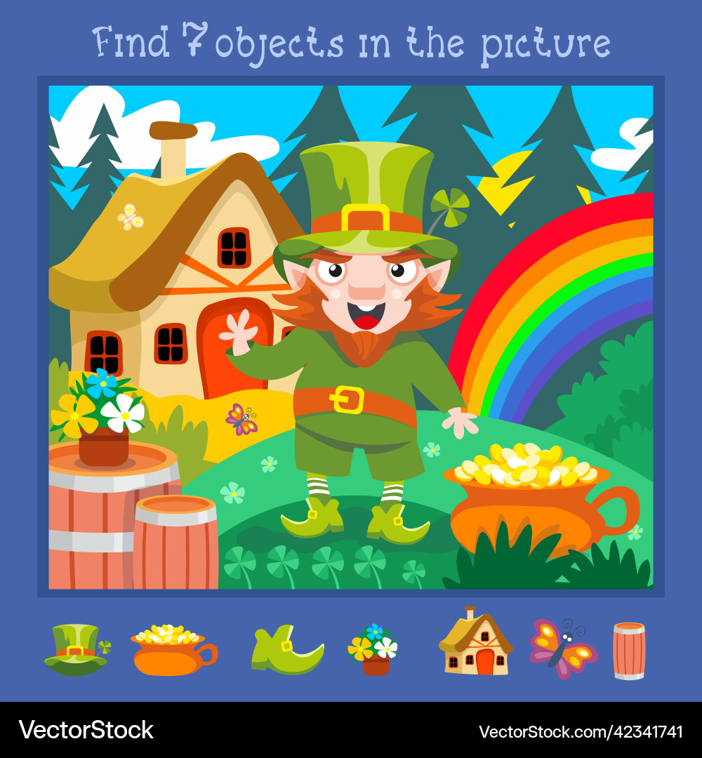 Find 7 hidden objects educational game Find 7 hidden objects educational game vector image