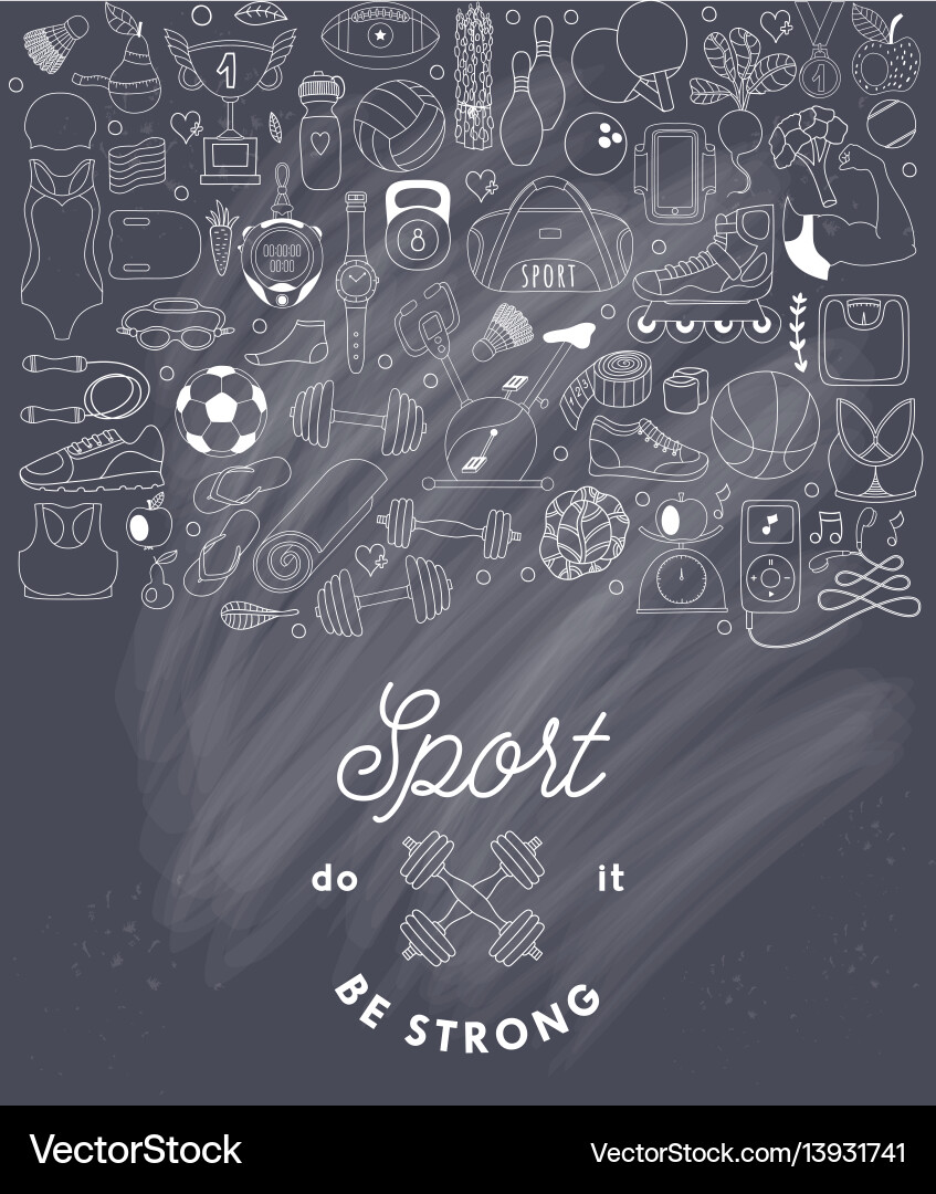 Fitness and sport elements in doodle style Fitness and sport elements in doodle style vector image