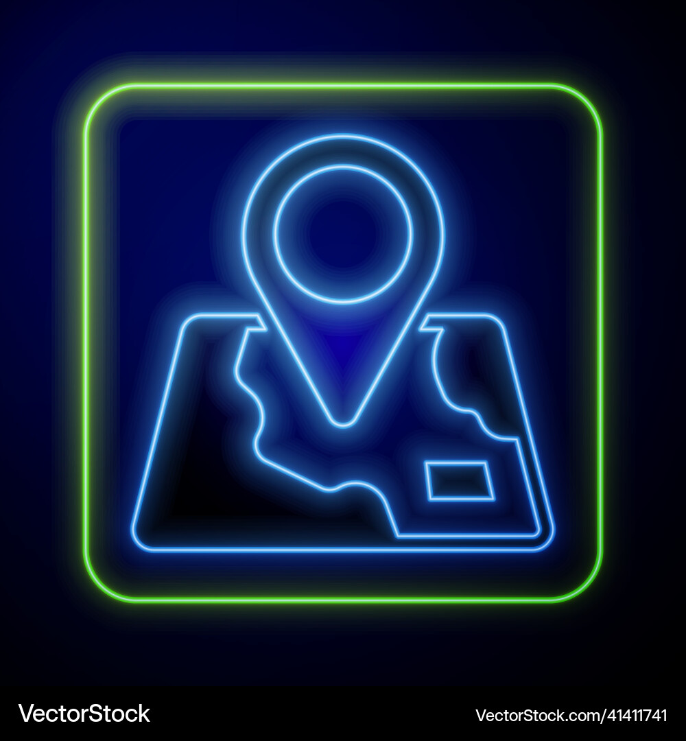 Glowing neon folded map with location marker icon Glowing neon folded map with location marker icon vector image
