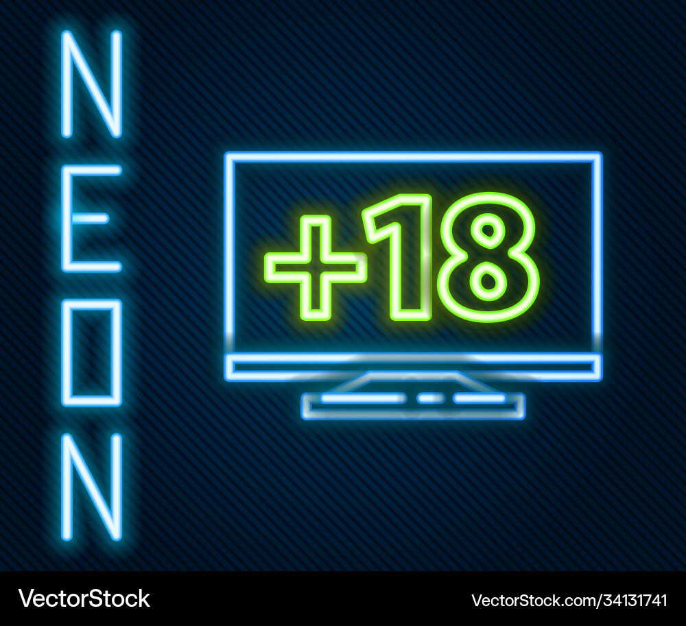 Glowing neon line computer monitor with 18 plus Glowing neon line computer monitor with 18 plus vector image