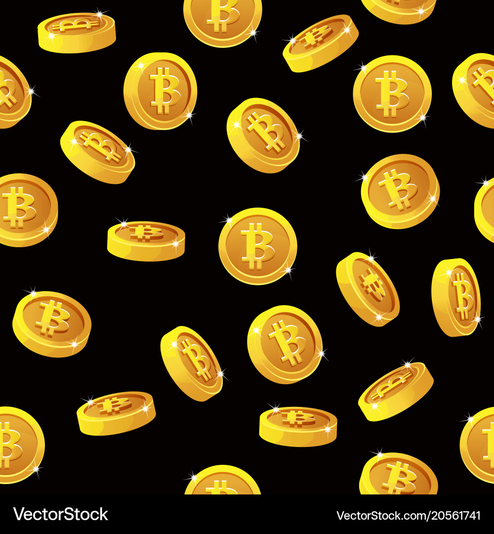 Gold Bitcoin Coins Seamless Pattern Vector Image