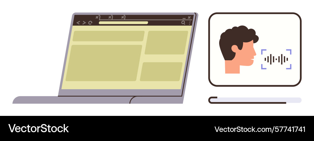 Laptop with browser interface and speech vector image