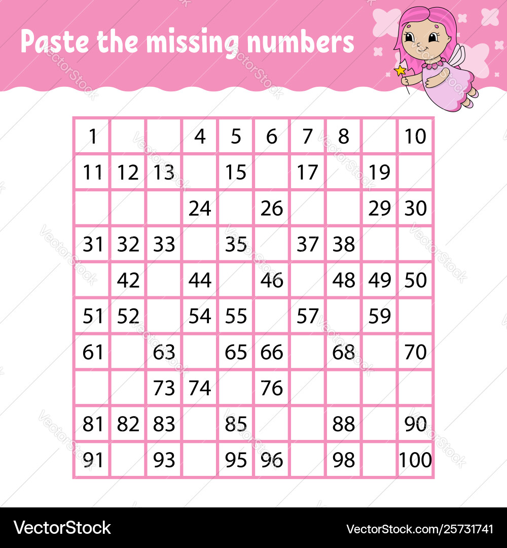 Paste missing numbers handwriting practice vector image