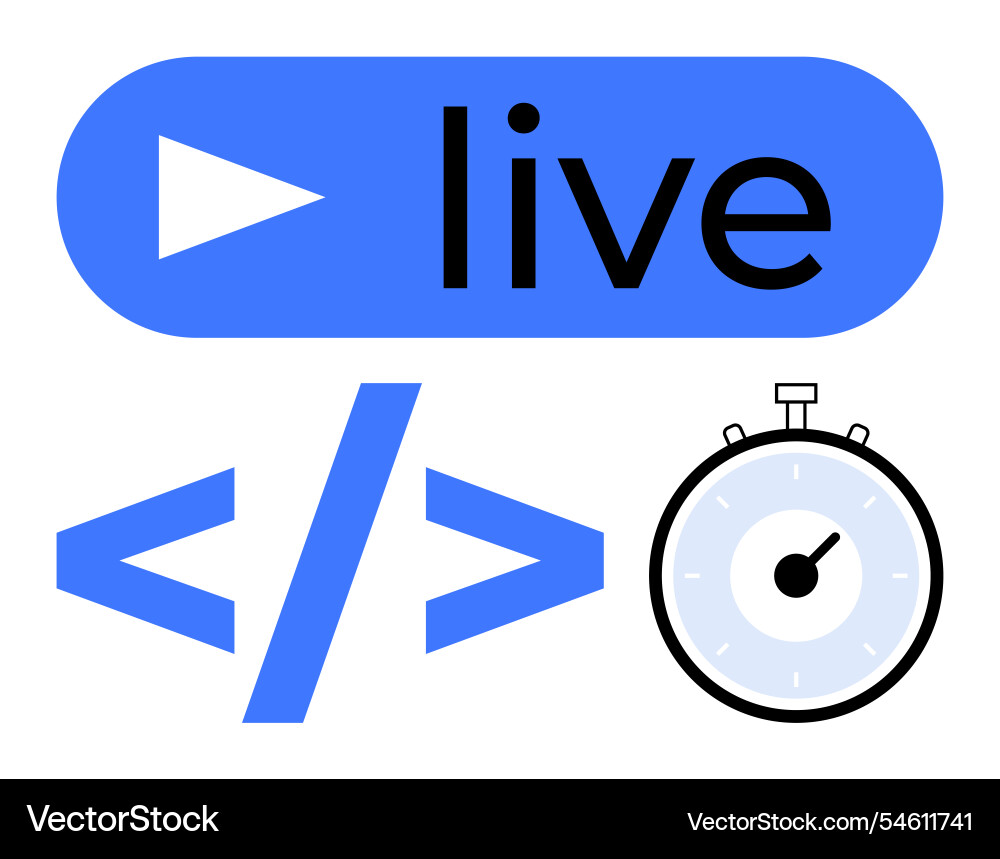 Play button live streaming text code brackets Play button live streaming text code brackets vector image