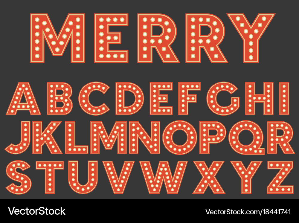 Retro Light Bulb Alphabet - Festive Letter Set vector image