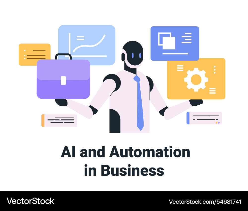 Robot with business icons representing ai Robot with business icons representing ai vector image