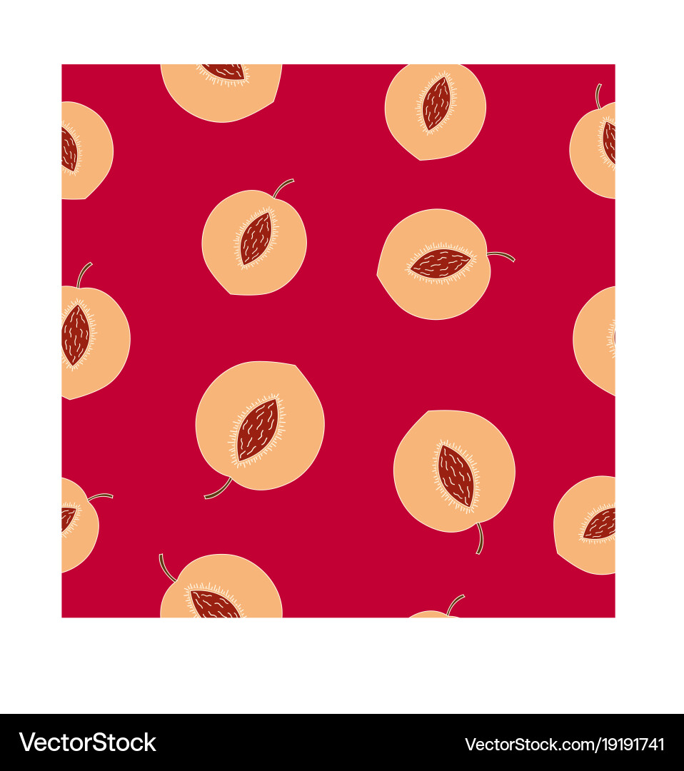 Seamless pattern with peaches on a red background Vector Image