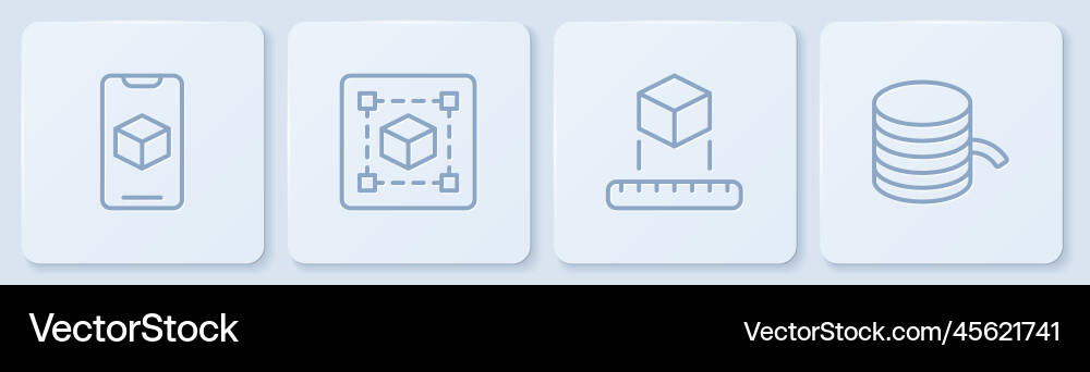Set line 3d printer software isometric cube Set line 3d printer software isometric cube vector image