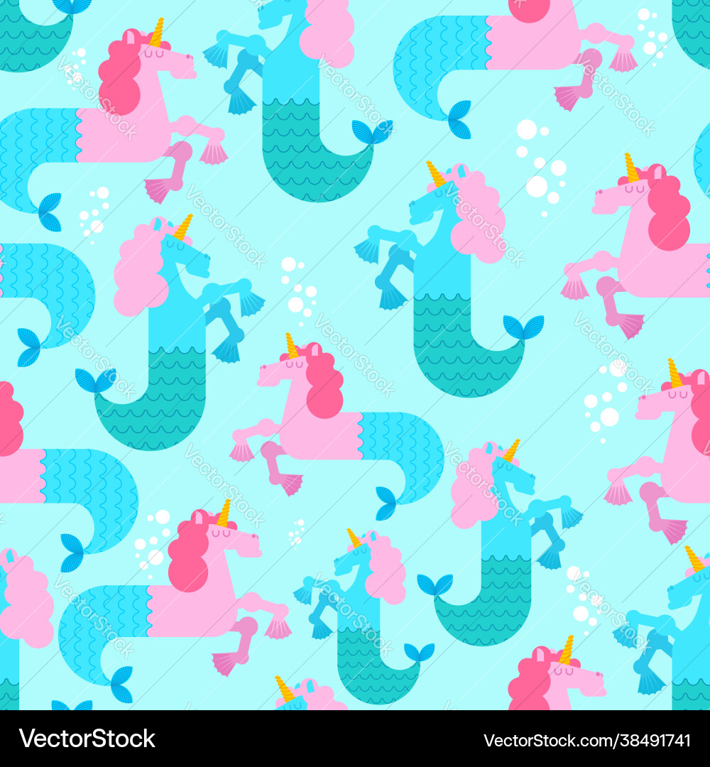 Water unicorn hippocampus pattern seamless Water unicorn hippocampus pattern seamless vector image