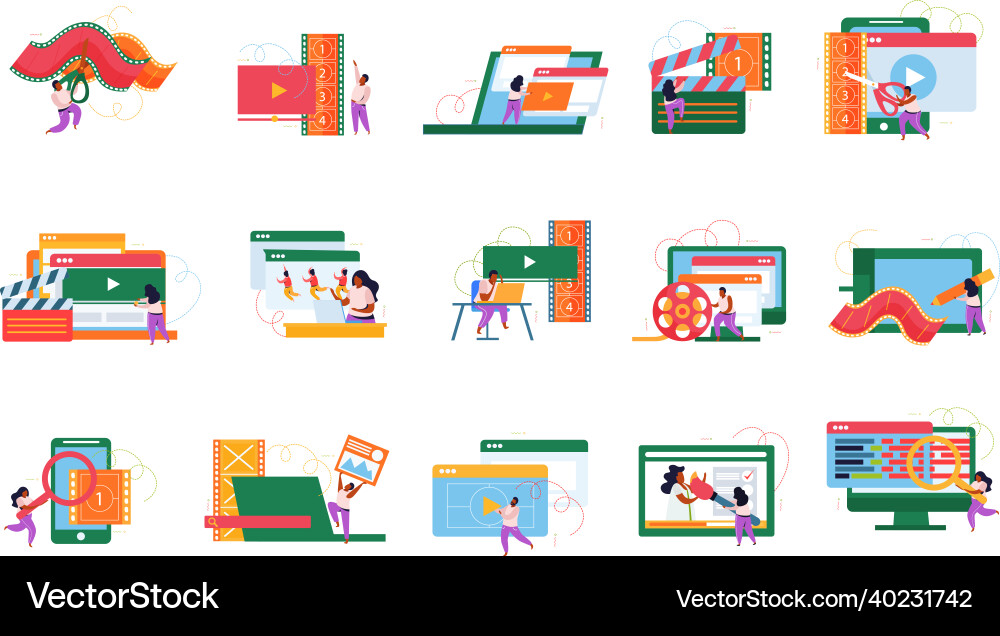 Animation and motion design flat recolor set Animation and motion design flat recolor set Vector Image