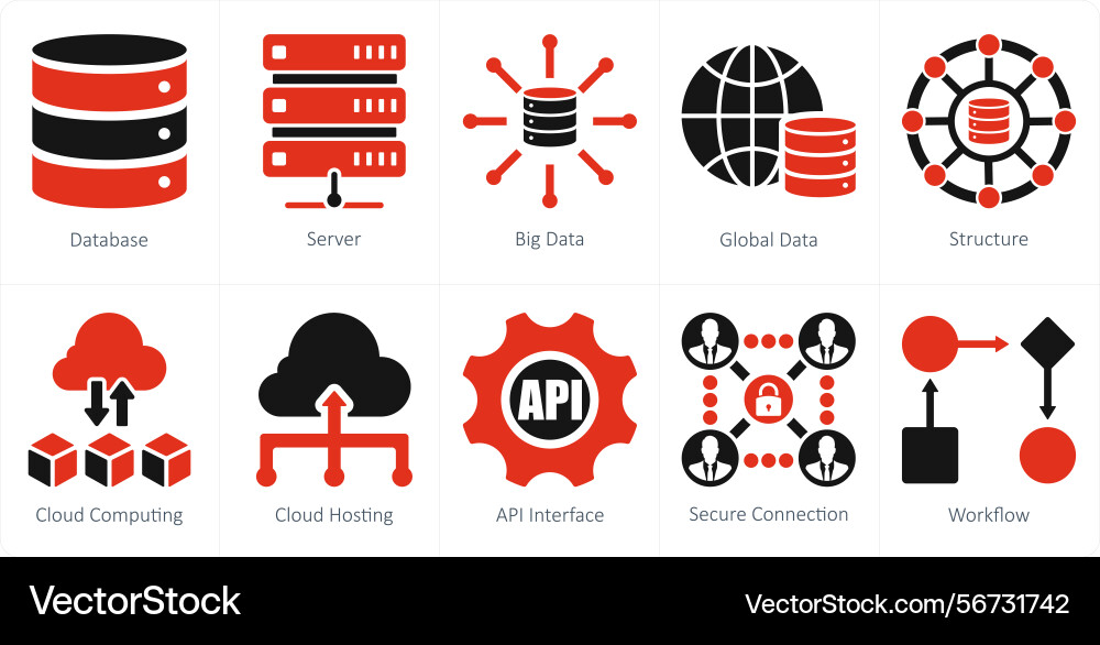 Ein Satz von 10 Datenanalyse-Icons als Datenbank Vektorbild