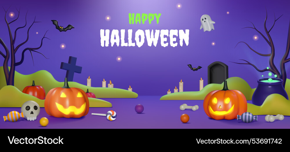Pumpkin background 3d halloween candy happy Pumpkin background 3d halloween candy happy vector image