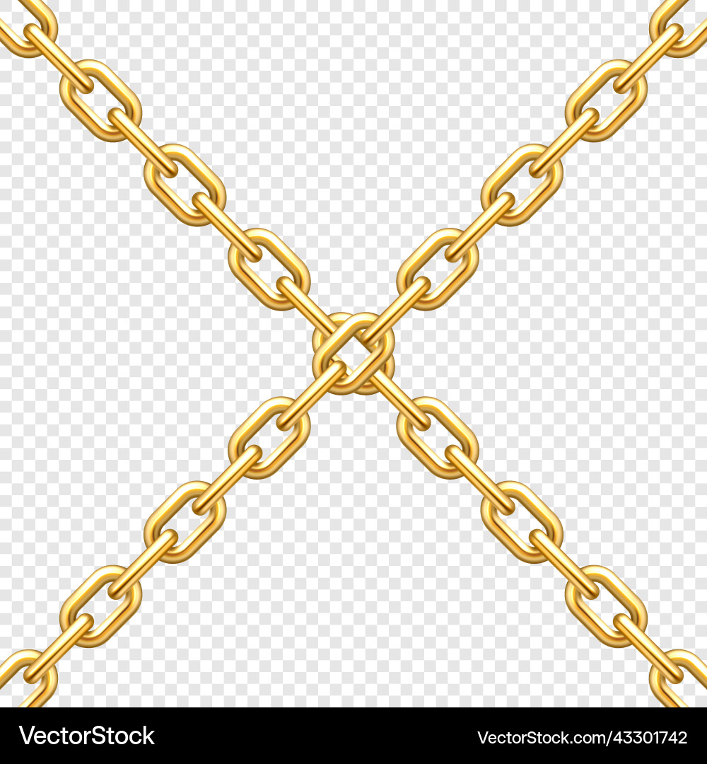 Realistische Kreuzung Metallketten mit goldenen Gliedern Realistische Kreuzung Metallketten mit goldenen Gliedern vektorbild