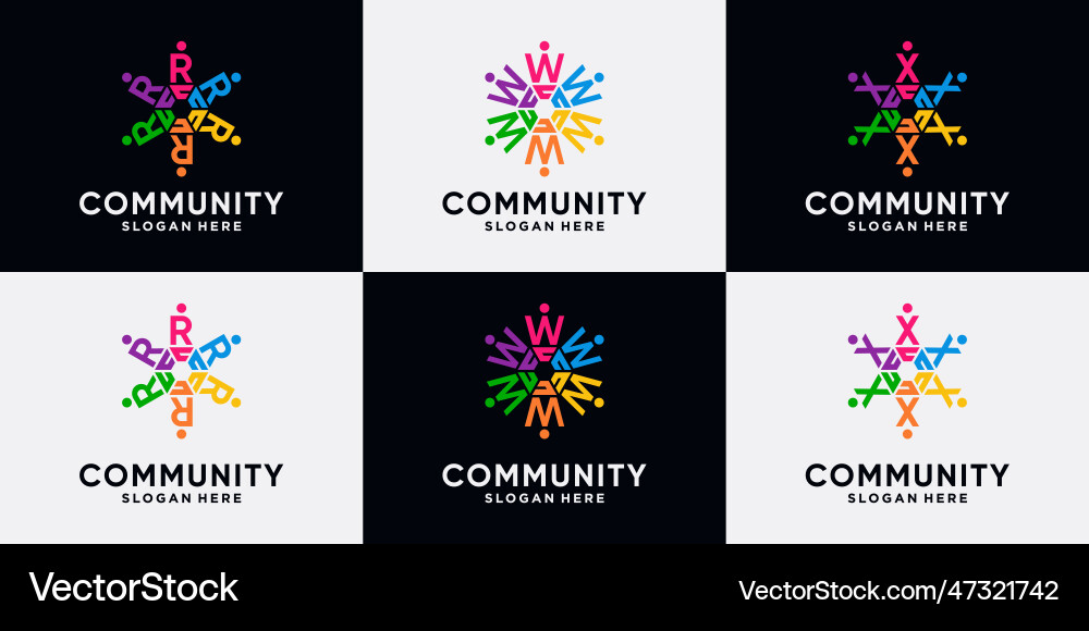 Set bundle of community logo design initial Set bundle of community logo design initial vector image
