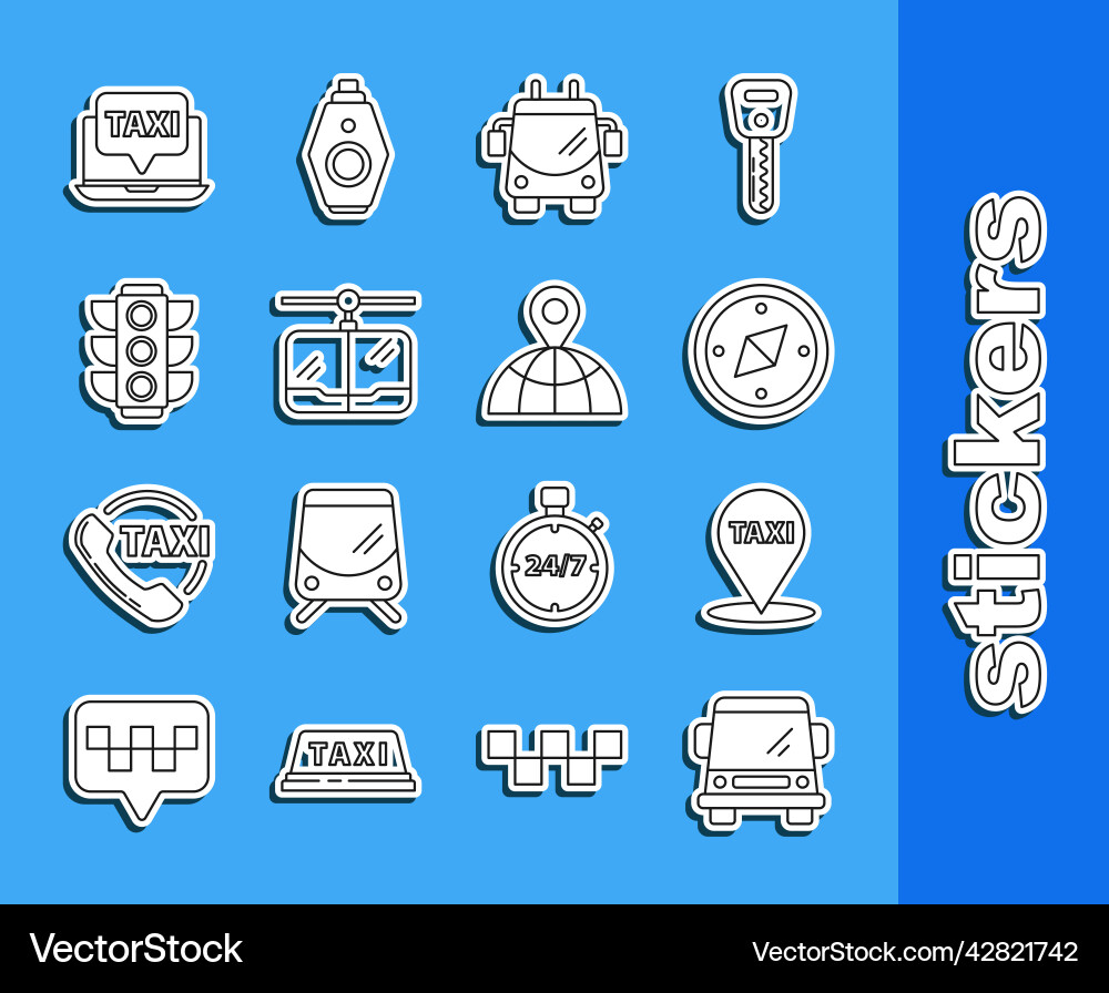 Set line car map pointer with taxi compass Set line car map pointer with taxi compass vector image