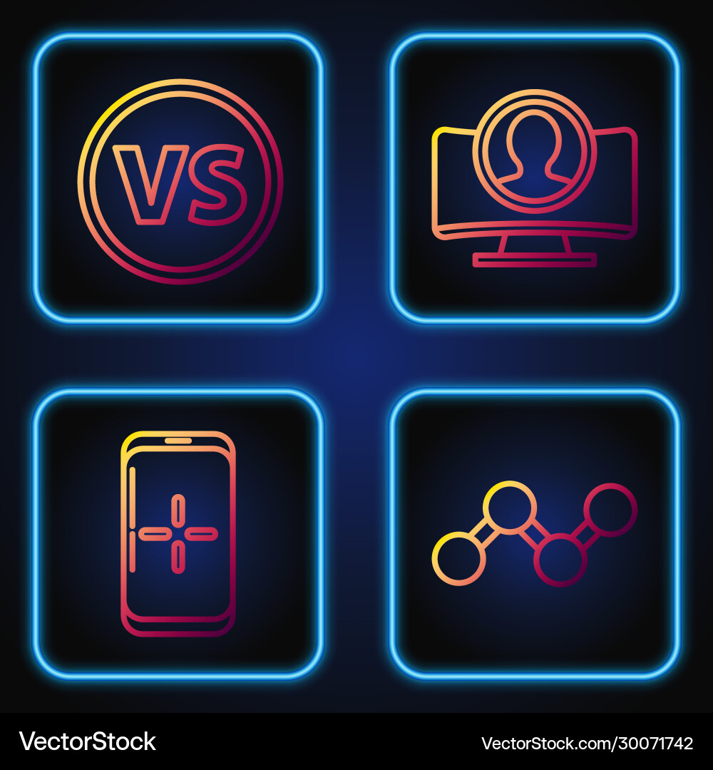 Set line share smartphone and playing in game vs Set line share smartphone and playing in game vs vector image