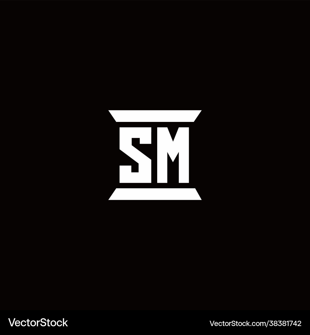SM Initial Monogram with Pillar Vector Image
